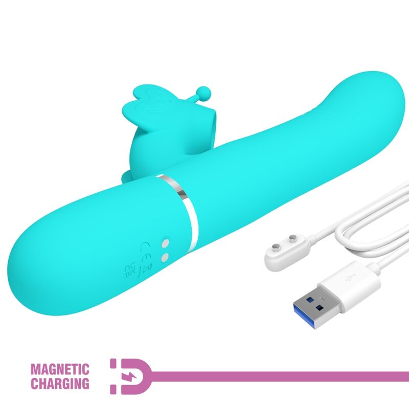 PRETTY LOVE - 4-IN-1 MULTIFUNCTION RABBIT VIBRATOR, AQUA GREEN BUTTERFLY