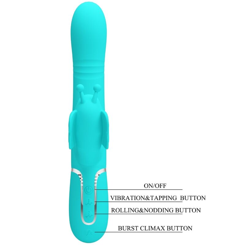 PRETTY LOVE - 4-IN-1 MULTIFUNCTION RABBIT VIBRATOR, AQUA GREEN BUTTERFLY