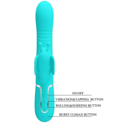 PRETTY LOVE - 4-IN-1 MULTIFUNCTION RABBIT VIBRATOR, AQUA GREEN BUTTERFLY