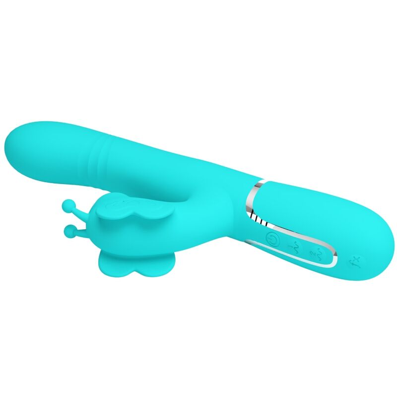 PRETTY LOVE - 4-IN-1 MULTIFUNCTION RABBIT VIBRATOR, AQUA GREEN BUTTERFLY