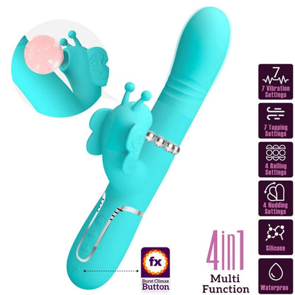 PRETTY LOVE - 4-IN-1 MULTIFUNCTION RABBIT VIBRATOR, AQUA GREEN BUTTERFLY
