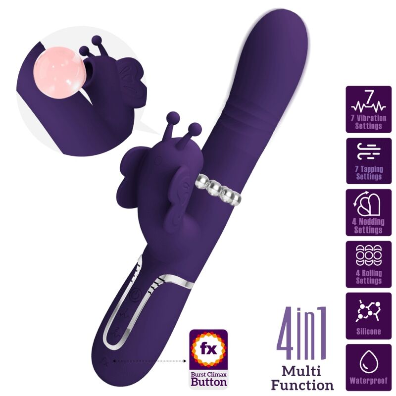 PRETTY LOVE - 4-IN-1 MULTIFUNCTION RABBIT VIBRATOR, BUTTERFLY, PURPLE