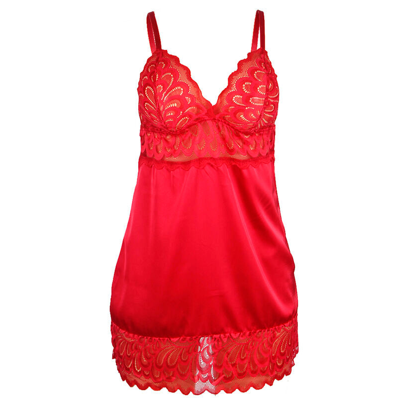 SUBBLIME - BABYDOLL SATINADO CON ENCAJE ROJO L/XL