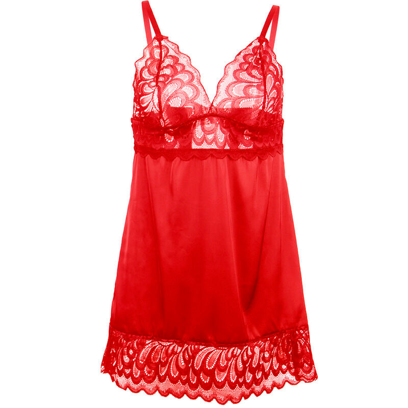 SUBBLIME - BABYDOLL SATINADO CON ENCAJE ROJO L/XL