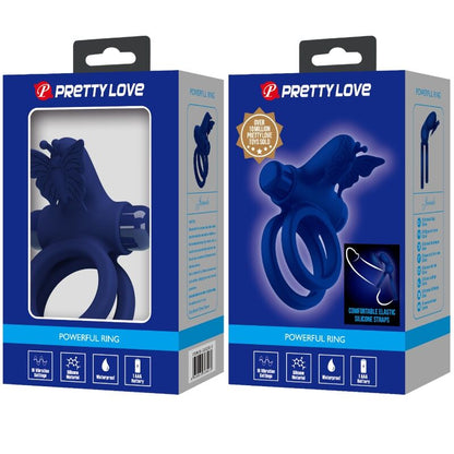 Pretty Love - Jamele doble anell amb vibració i estimulador de papallona blava
