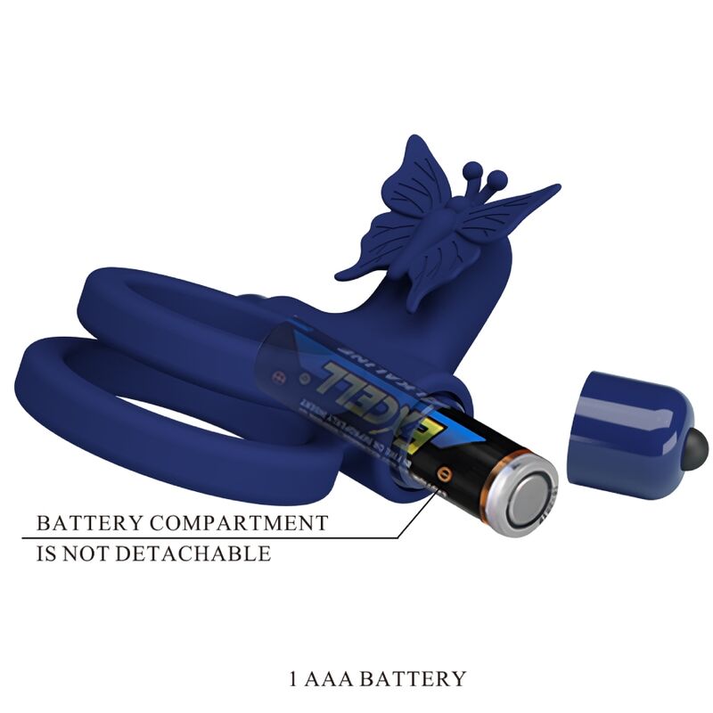 Pretty Love - Jamele doble anell amb vibració i estimulador de papallona blava