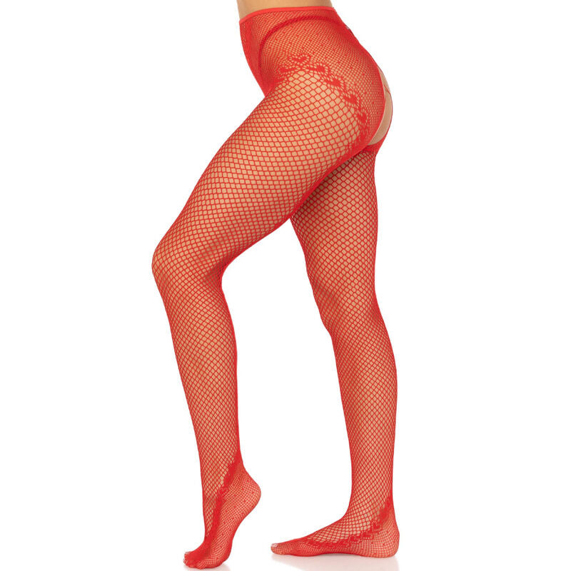LEG AVENUE - CROTCH-FREE FISHNET TIGHTS RED