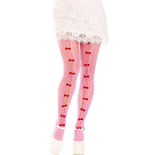 LEG AVENUE - TIGHTS WITH HEART Slits &amp; PINK BOWS