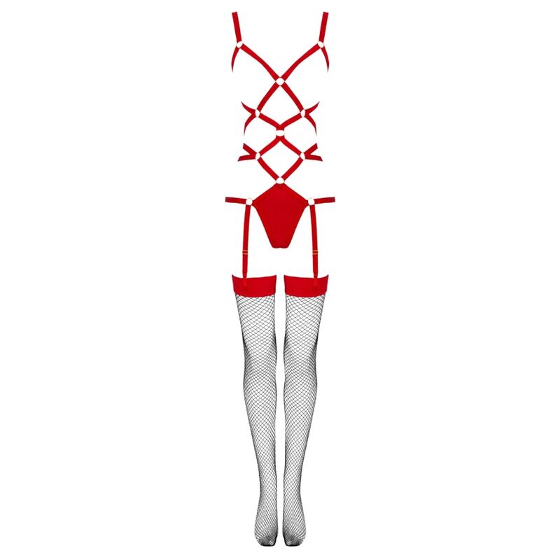 LIVCO CORSETTI FASHION - THIARA LC 20213 SET BODY + MEDIAS ROJA L/XL