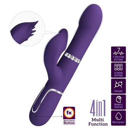 PRETTY LOVE - ZALIN RABBIT VIBRATOR WITH PEARLS 4 IN 1 PURPLE