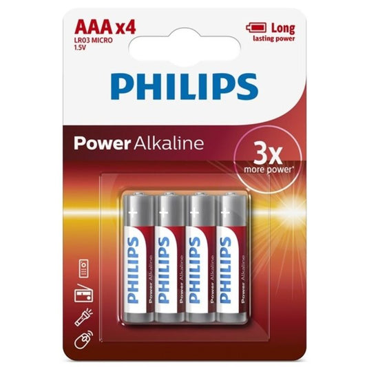 PHILIPS - POWER ALKALINE AAA BATTERI LR03 BLISTER*4