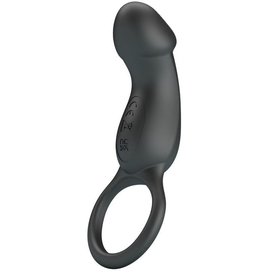 Pretty Love: porta un anell vibrador amb estimulador negre