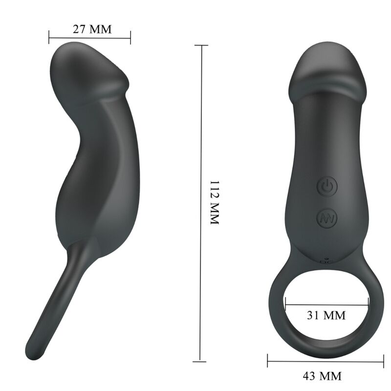 Pretty Love: porta un anell vibrador amb estimulador negre