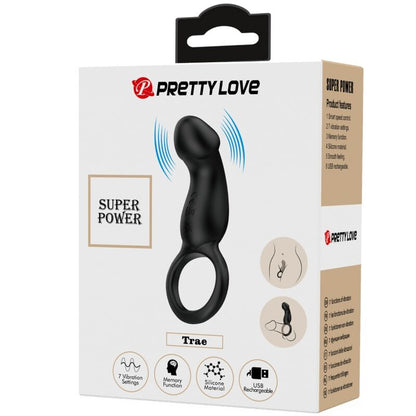 Pretty Love: porta un anell vibrador amb estimulador negre