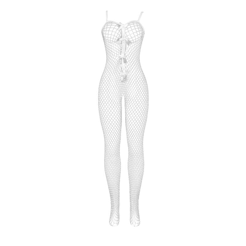 SUBBLIME - 951740 Crotchless Mesh Bodystocking with Ties, White, One Size