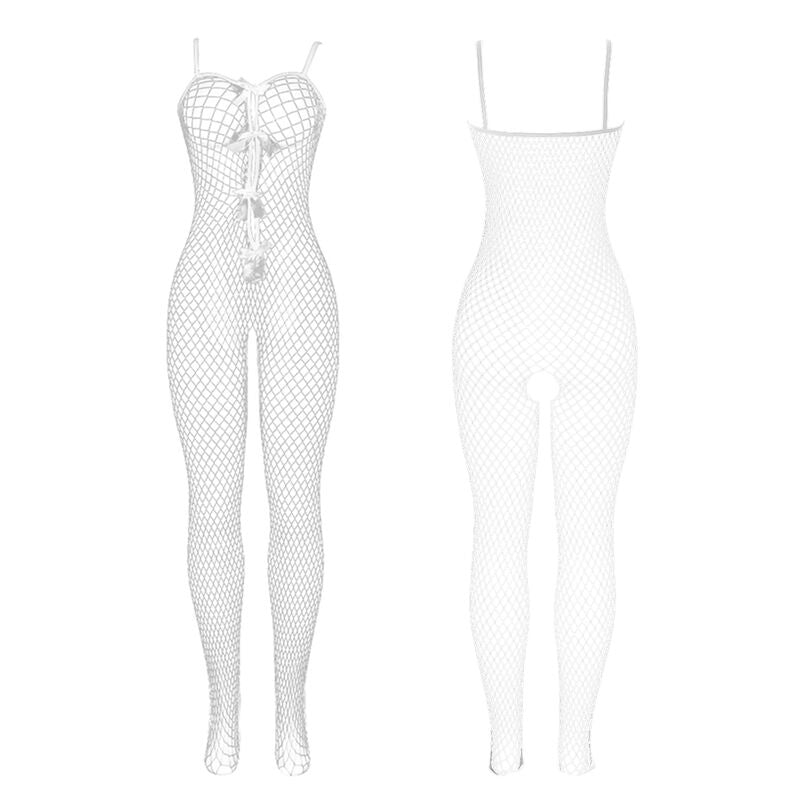 SUBBLIME - 951740 Crotchless Mesh Bodystocking with Ties, White, One Size