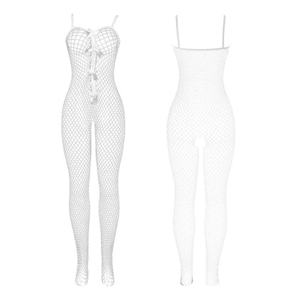SUBBLIME - 951740 Crotchless Mesh Bodystocking with Ties, White, One Size