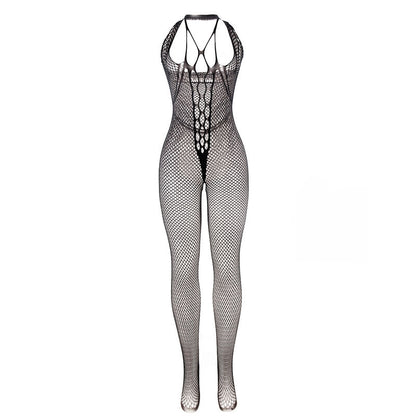 SUBBLIME - 951788 LONG MESH BODYSTOCKING WITH STRAPS ON CHEST AND BACK, BLACK, ONE SIZE