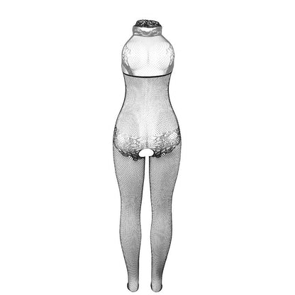 SUBBLIME - 951801 Black High Neck Crotchless Mesh and Lace Bodystocking, One Size