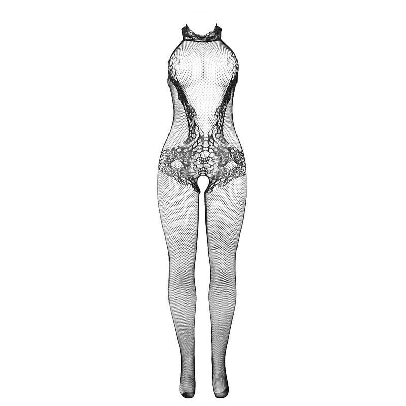 SUBBLIME - 951801 Black High Neck Crotchless Mesh and Lace Bodystocking, One Size