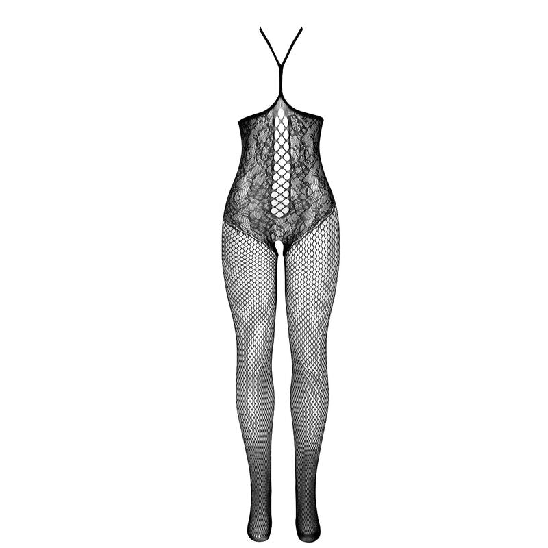 SUBBLIME - 951849 MESH BODYSTOCKING OPEN CUP HALTER NECK BLACK ONE SIZE