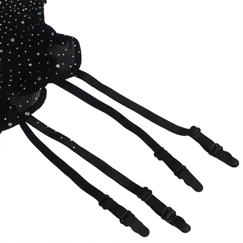 SUBBLIME - 952174 MESH BODYSTOCKING WITH GLOVES AND DIAMONDS BLACK ONE SIZE