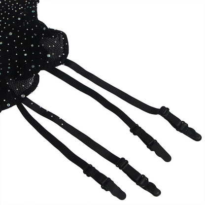 SUBBLIME - 952174 MESH BODYSTOCKING WITH GLOVES AND DIAMONDS BLACK ONE SIZE