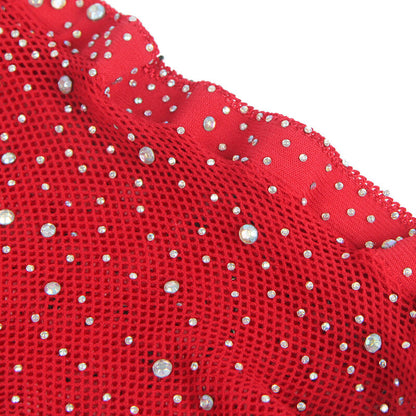 SUBBLIME - 952181 MESH BODYSTOCKING WITH GLOVES AND DIAMONDS RED ONE SIZE