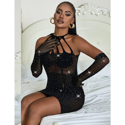 SUBBLIME - 952235 BLACK RHINESTONE MESH DRESS ONE SIZE