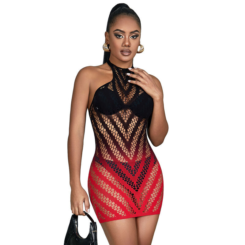 SUBBLIME - 952242 RED AND BLACK GRADIENT STRETCH MESH DRESS ONE SIZE