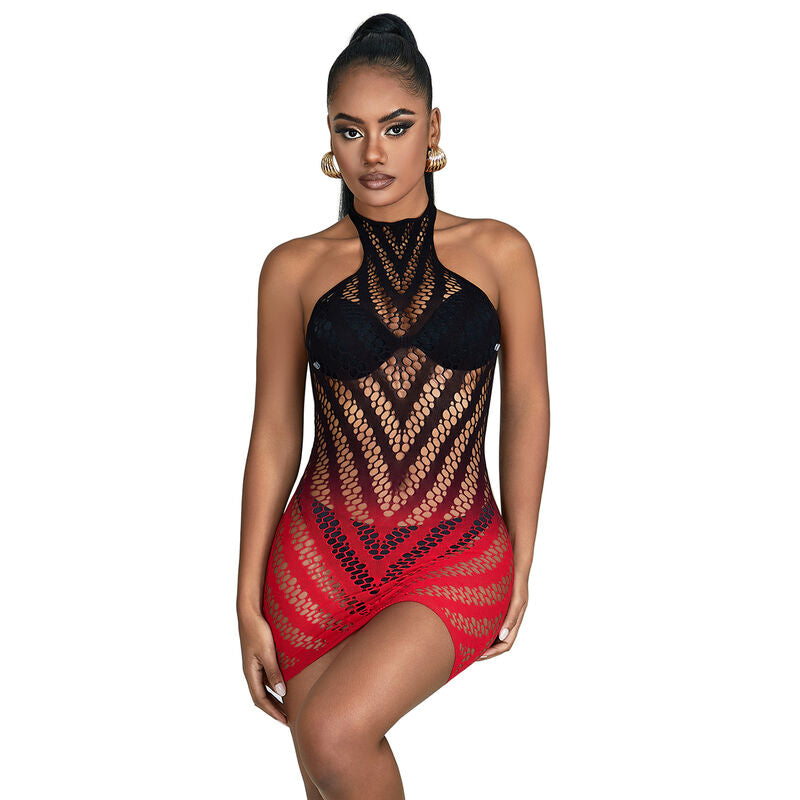SUBBLIME - 952242 RED AND BLACK GRADIENT STRETCH MESH DRESS ONE SIZE