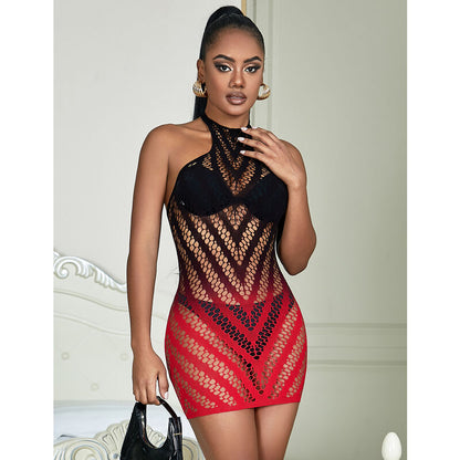 SUBBLIME - 952242 RED AND BLACK GRADIENT STRETCH MESH DRESS ONE SIZE