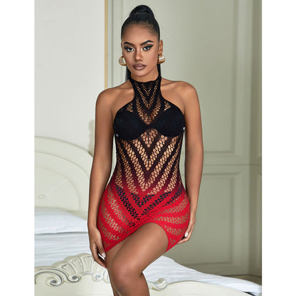 SUBBLIME - 952242 RED AND BLACK GRADIENT STRETCH MESH DRESS ONE SIZE