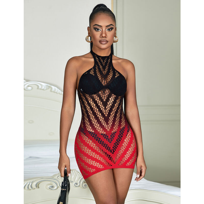 SUBBLIME - 952242 VESTIDO DE REJILLA ELÁSTICO DEGRADADO ROJO Y NEGRO TALLA ÚNICA