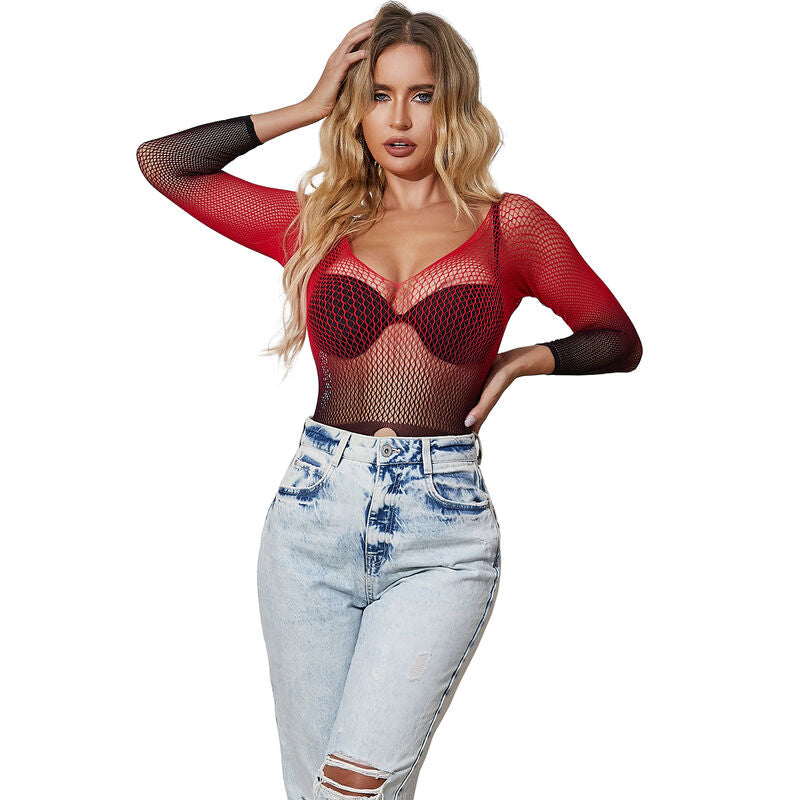 SUBBLIME - 952259 STRETCH MESH DRESS LONG SLEEVE RED AND BLACK GRADIENT ONE SIZE