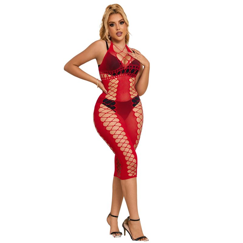 SUBBLIME - 952327 LONG RED MESH DRESS ONE SIZE