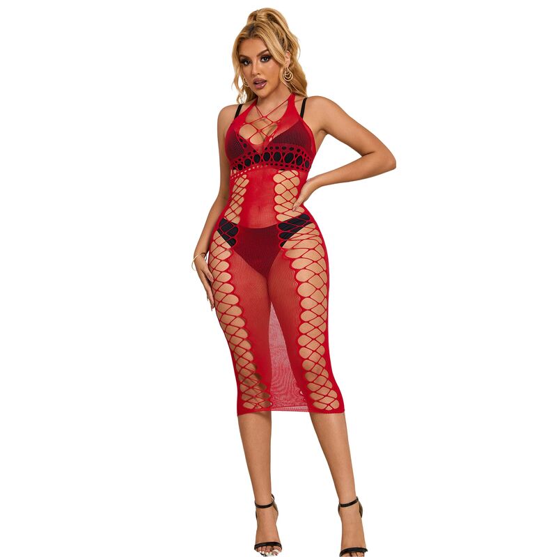 SUBBLIME - 952327 LONG RED MESH DRESS ONE SIZE