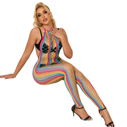 SUBBLIME - 952358 RAINBOW HALTER NECK MESH BODYSTOCKING XS/M