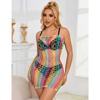 SUBBLIME - 952365 RAINBOW OFF-THE-SHOULDER MESH DRESS ONE SIZE