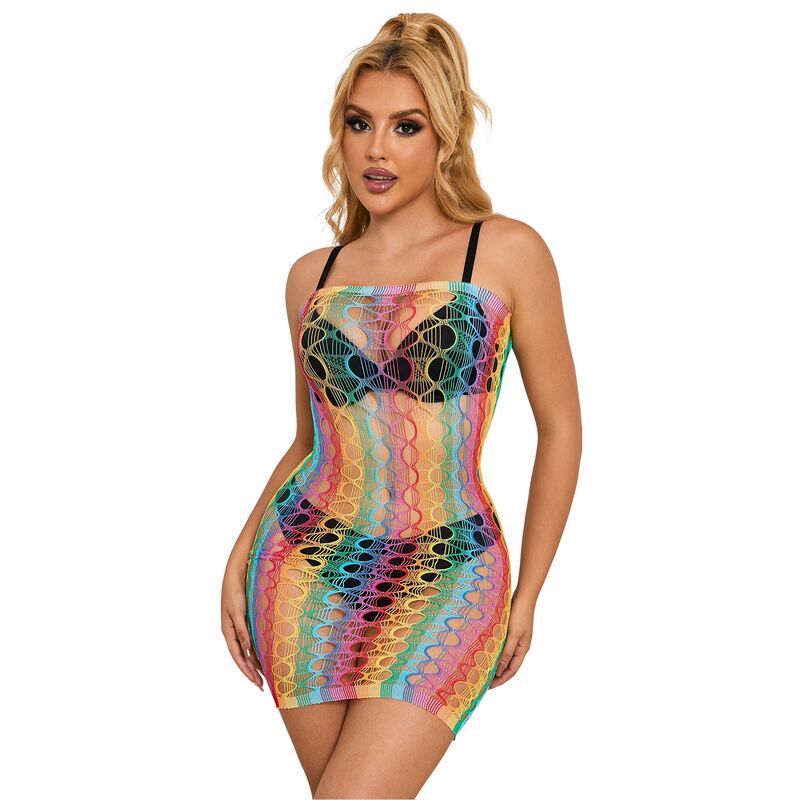 SUBBLIME - 952365 RAINBOW OFF-THE-SHOULDER MESH DRESS ONE SIZE
