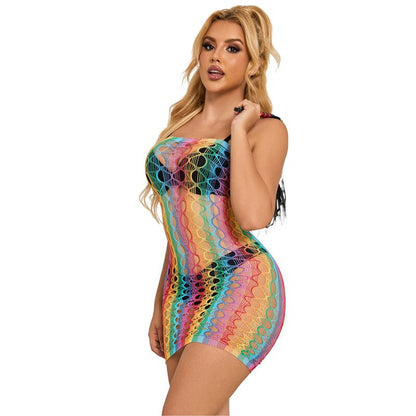 SUBBLIME - 952365 RAINBOW OFF-THE-SHOULDER MESH DRESS ONE SIZE