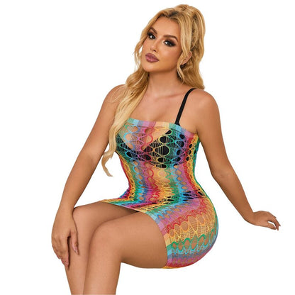 SUBBLIME - 952365 RAINBOW OFF-THE-SHOULDER MESH DRESS ONE SIZE