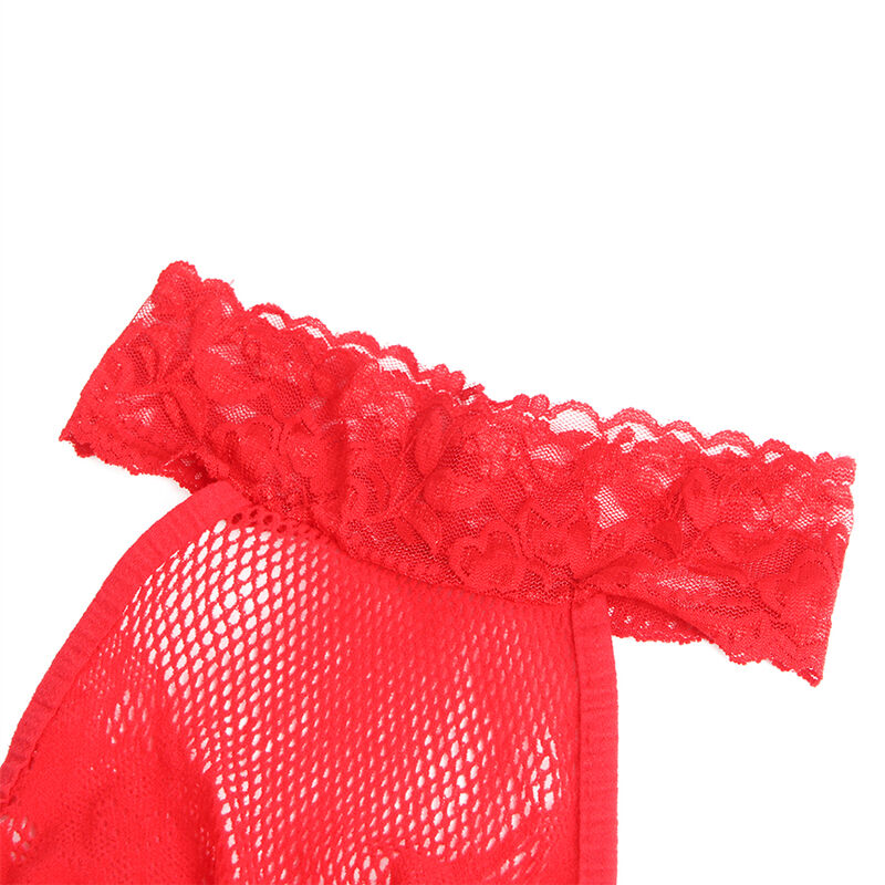 SUBBLIME - 952372 RED HIGH NECK CROTCHLESS FISHNET AND LACE BODYSTOCKING ONE SIZE