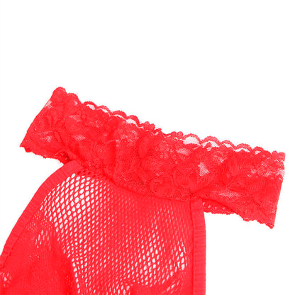 SUBBLIME - 952372 RED HIGH NECK CROTCHLESS FISHNET AND LACE BODYSTOCKING ONE SIZE