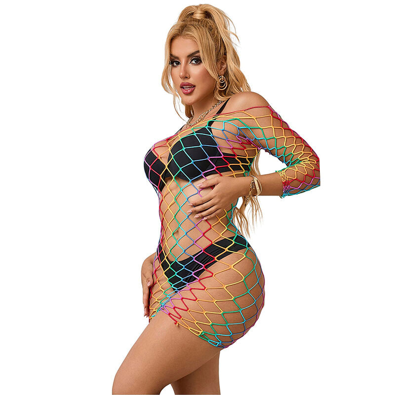 SUBBLIME - 952426 RAINBOW LONG SLEEVE MESH DRESS ONE SIZE