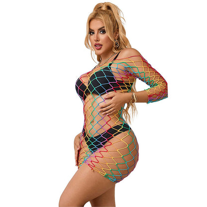 SUBBLIME - 952426 RAINBOW LONG SLEEVE MESH DRESS ONE SIZE