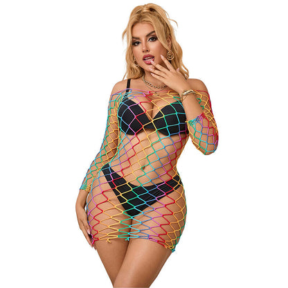 SUBBLIME - 952426 RAINBOW LONG SLEEVE MESH DRESS ONE SIZE