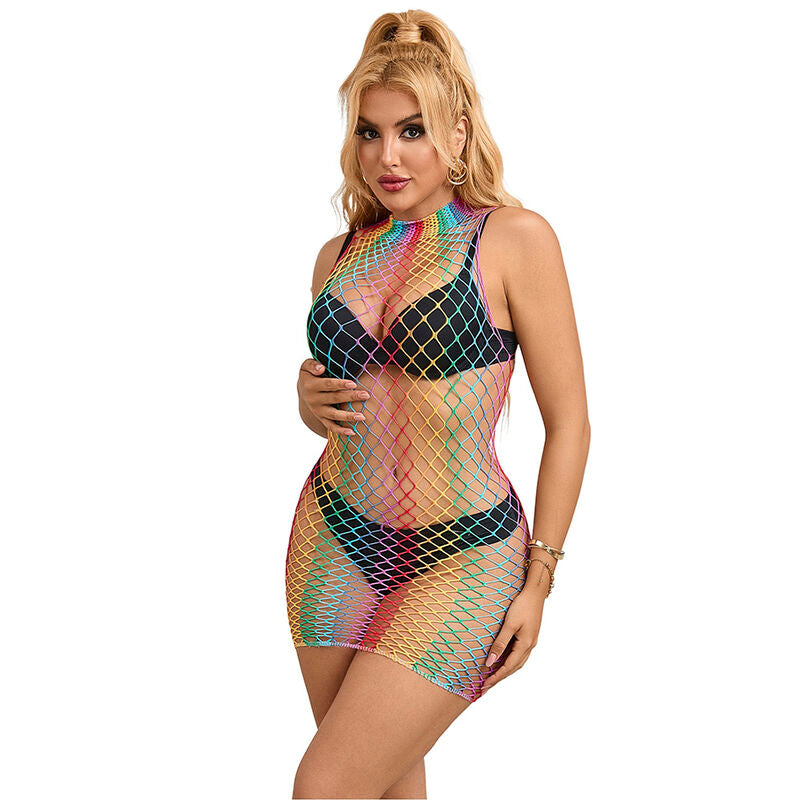 SUBBLIME - 952433 Sleeveless Mesh Dress with High Neck Rainbow One Size