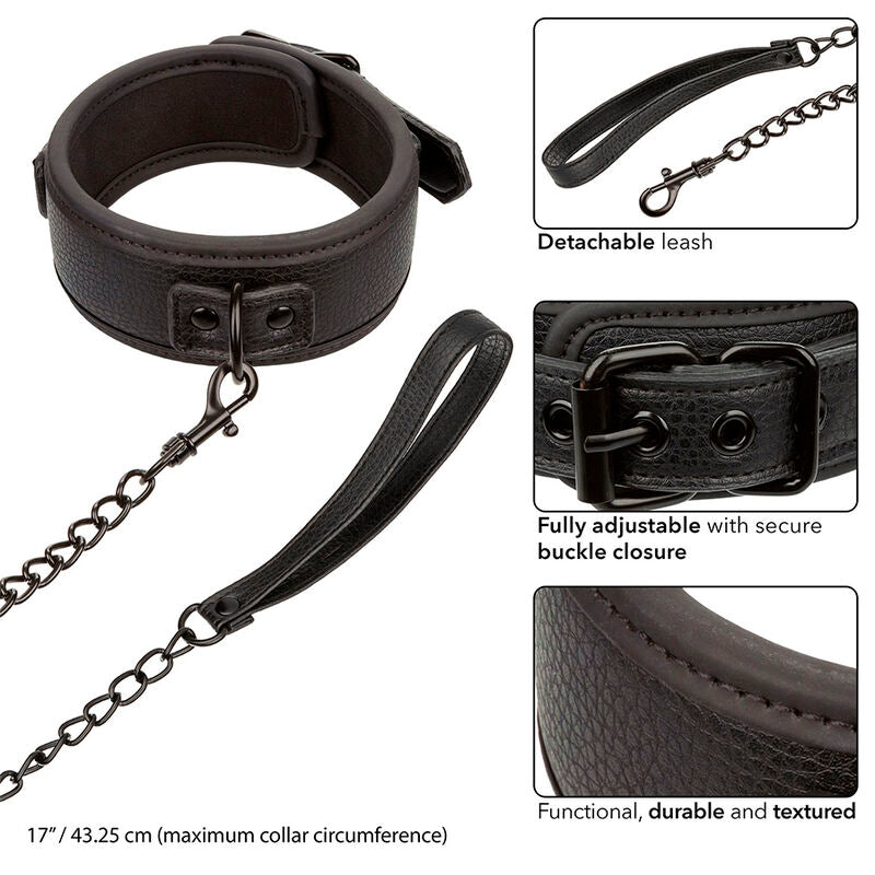 CALEXOTICS - NOCTURNAL COLLAR AND ADJUSTABLE LEATHER STRAP BLACK