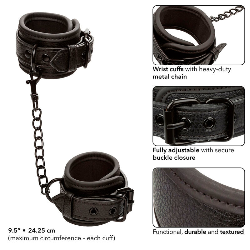 CALEXOTICS - NIGHTTIME ADJUSTABLE LEATHER HANDCUFFS BLACK
